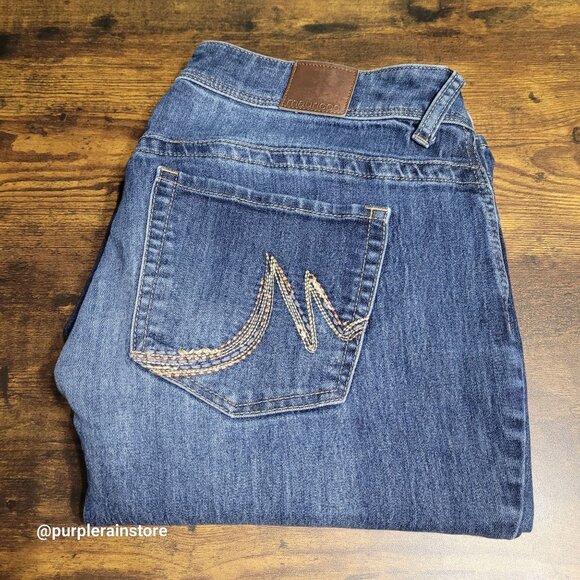 Maurices Jeans Size 14 WL Straight Mid Rise Medium Dark Wash Stretch Denim - Picture 1 of 11